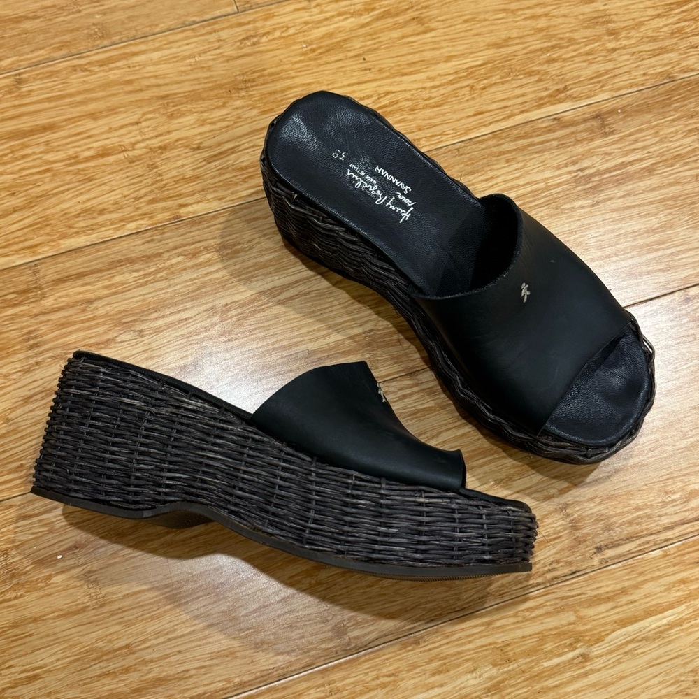 Henry Beguelin black wicker platform leather slide sandals